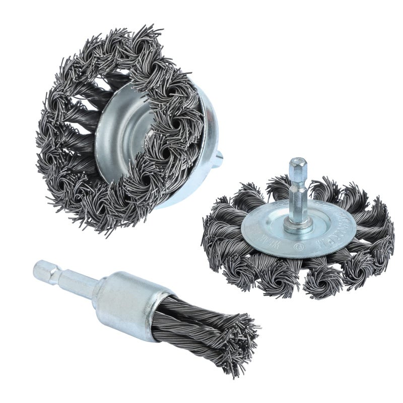 FPPO 3PCS 3 Inch Knotted Wire Wheel Cup Brush and Twist End Brush Set,1/4" Shank for Drill,Perfect for Rust Removal, Corrosion and Paint - Image 1